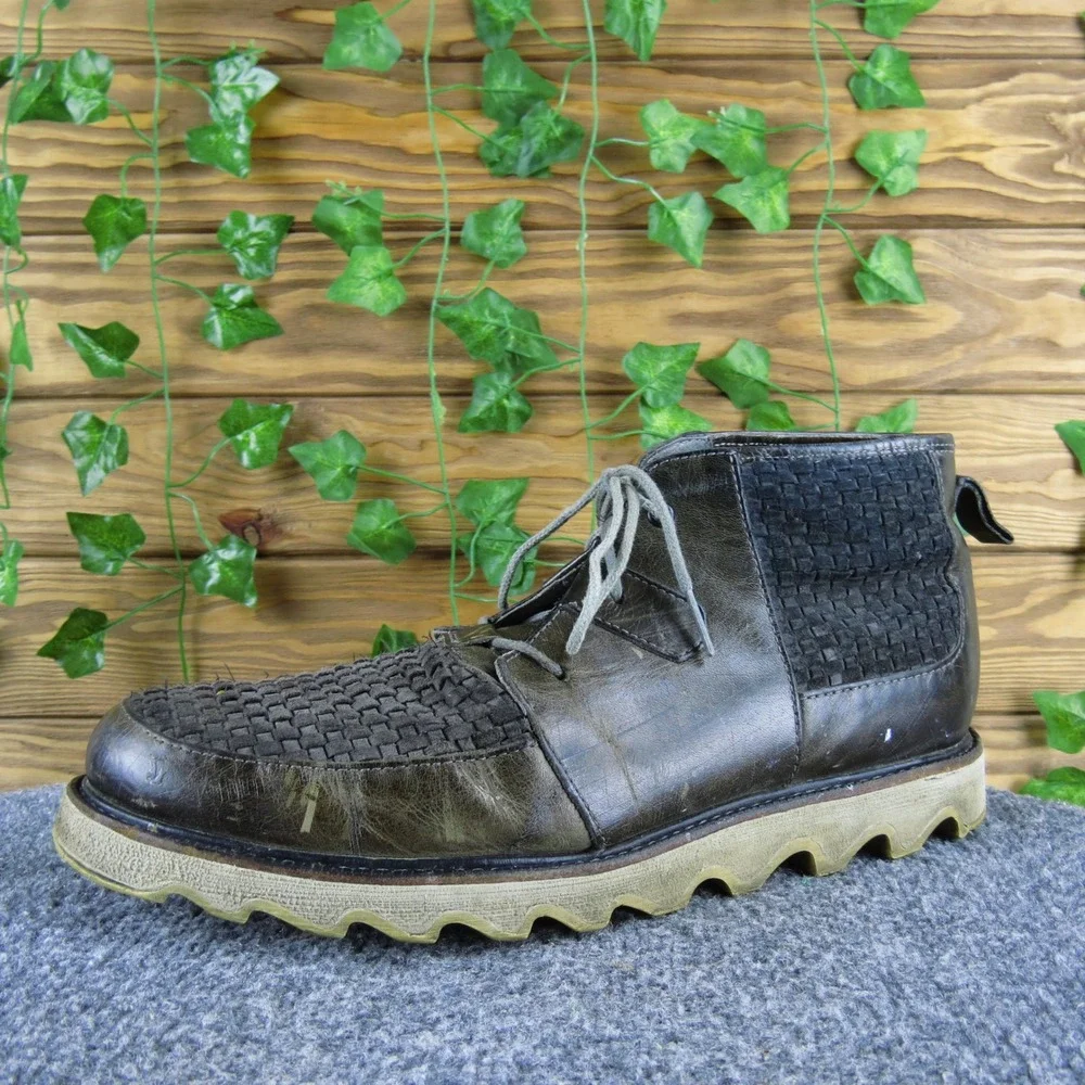 Sorel Moc Woven Men's 10 Brown Leather Lace-Up Boots Waterproof Traction Comfort